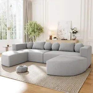[Bellemave] Boneless Couch Modular Sectional Sofa, 114.9" Free-Combined Sofa Couch Sofa Bed Compression Sofa with Deep Seating and Curved Design for Living Room