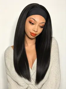 Wholesale Multi-Tone Highlight Afro Yaki Kinky Straight Headband Hair Wigs, Durable High Temperature Resistant Synthetic Strands Fully Processed By Machine, Glueless Integrated Fabric Band Design For Beginner Users, Authentic Coily Straight Hair Texture M