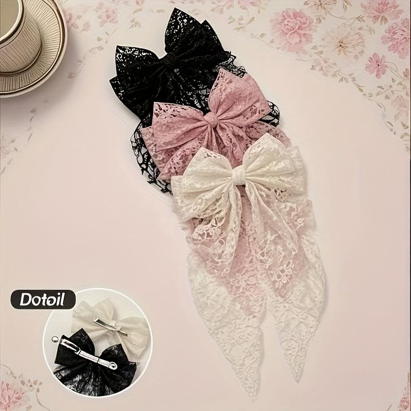 3-Pack Lace Bow Hair Clips for Women, Elegant Ribbon Hair Accessories in Black & Pink, Durable Lightweight Hairpins for Everyday Wear, Parties, Weddings, Valentine’s Day & Gift Styling