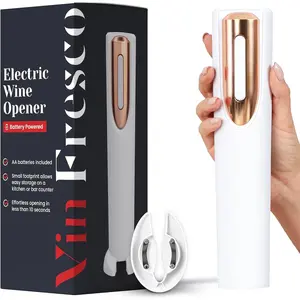 Electric Wine Opener Battery Operated with Stand and Built-in Foil Cutter Automatic Electric Corkscrew for Easy Cork Removal Best Gift for Wine Lover (White & Rose Gold)