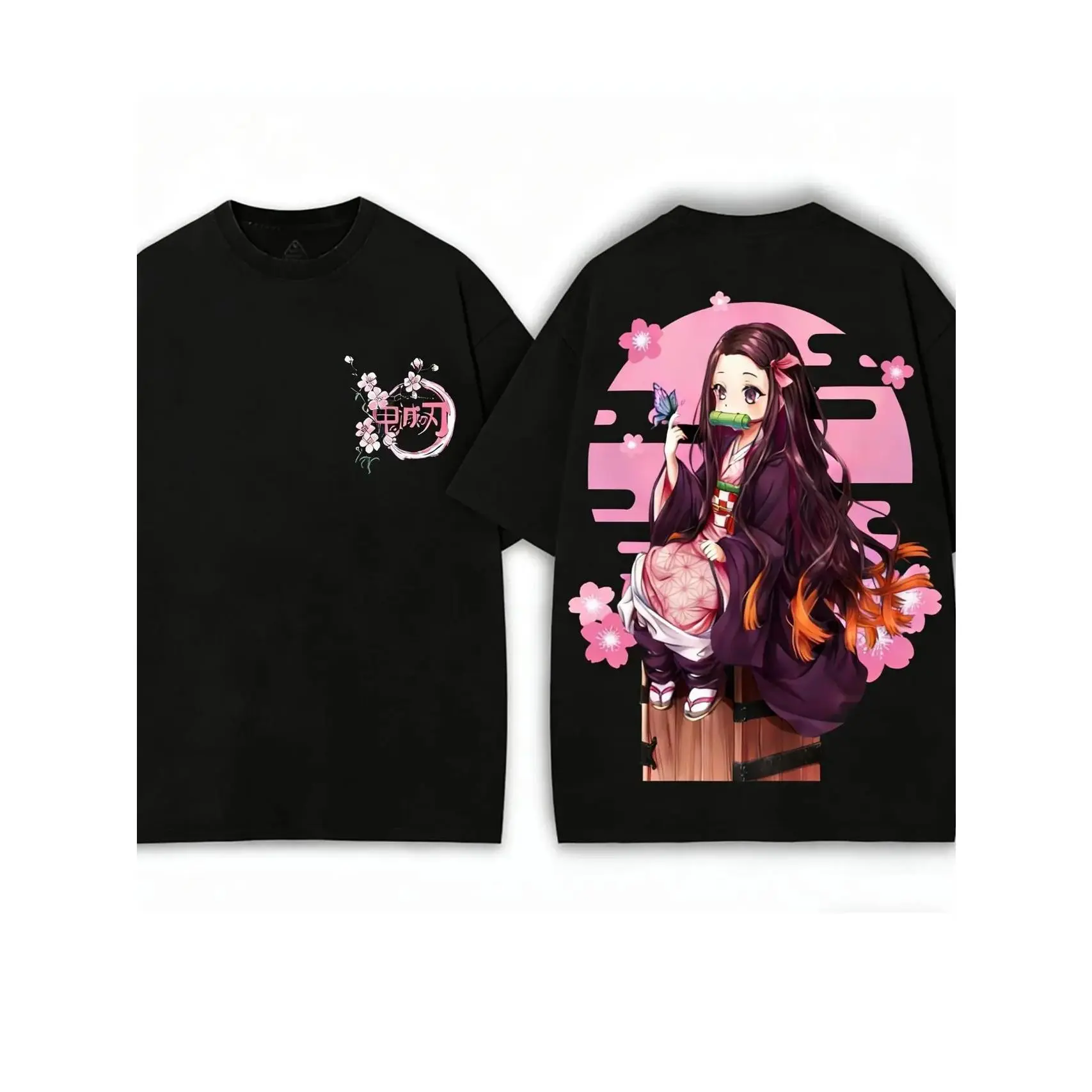 Retro Nezuko Vintage Tee – Oversized Demon Slayer Anime Shirt Cherry Blossom Streetwear for Fans cotton tee