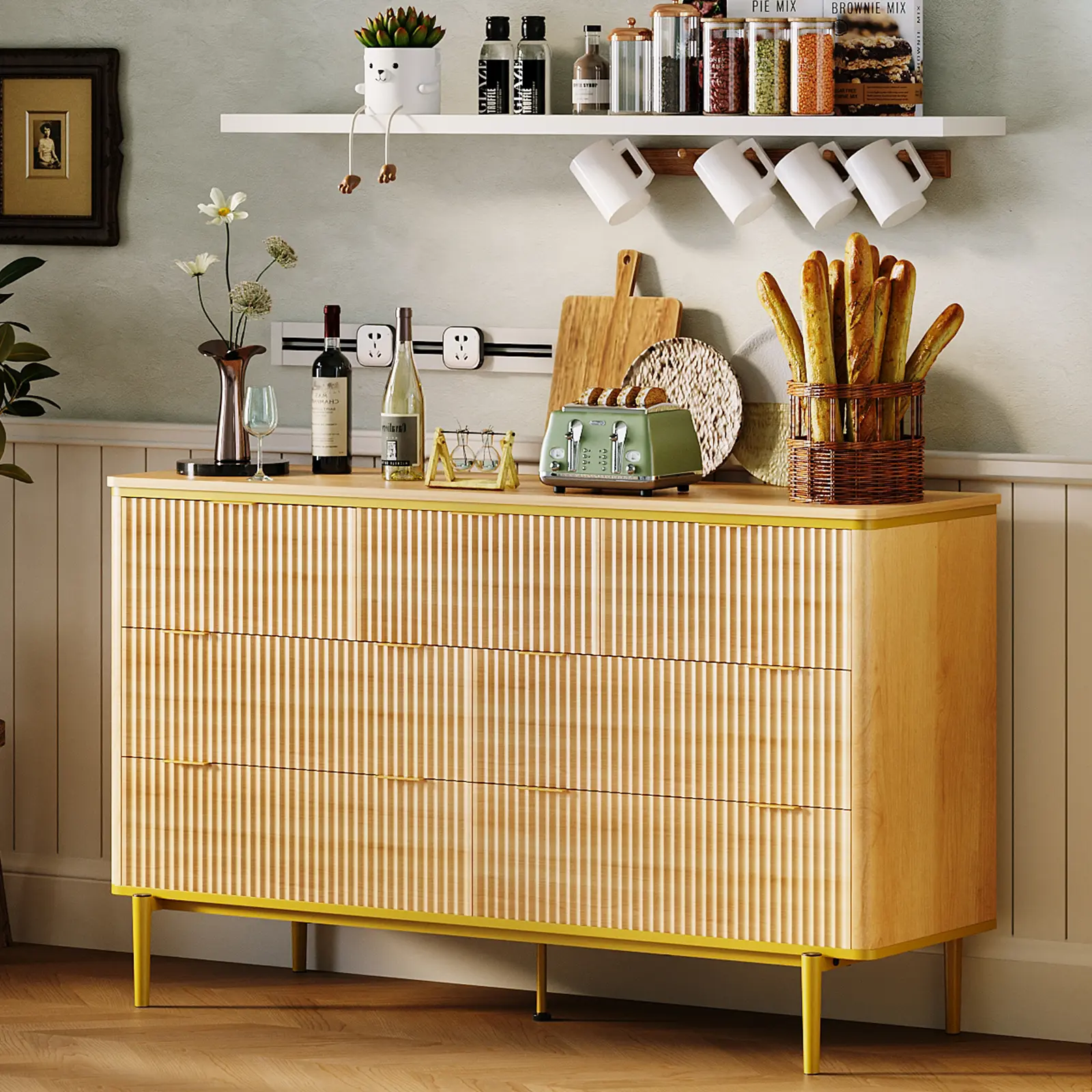 Modern 7-Drawer Dresser - Wide Wooden Chest, Ample Bedroom Storage Organizer for Nursery, Hallway, Apartment Furniture, Oak/Walnut(2 Boxes)