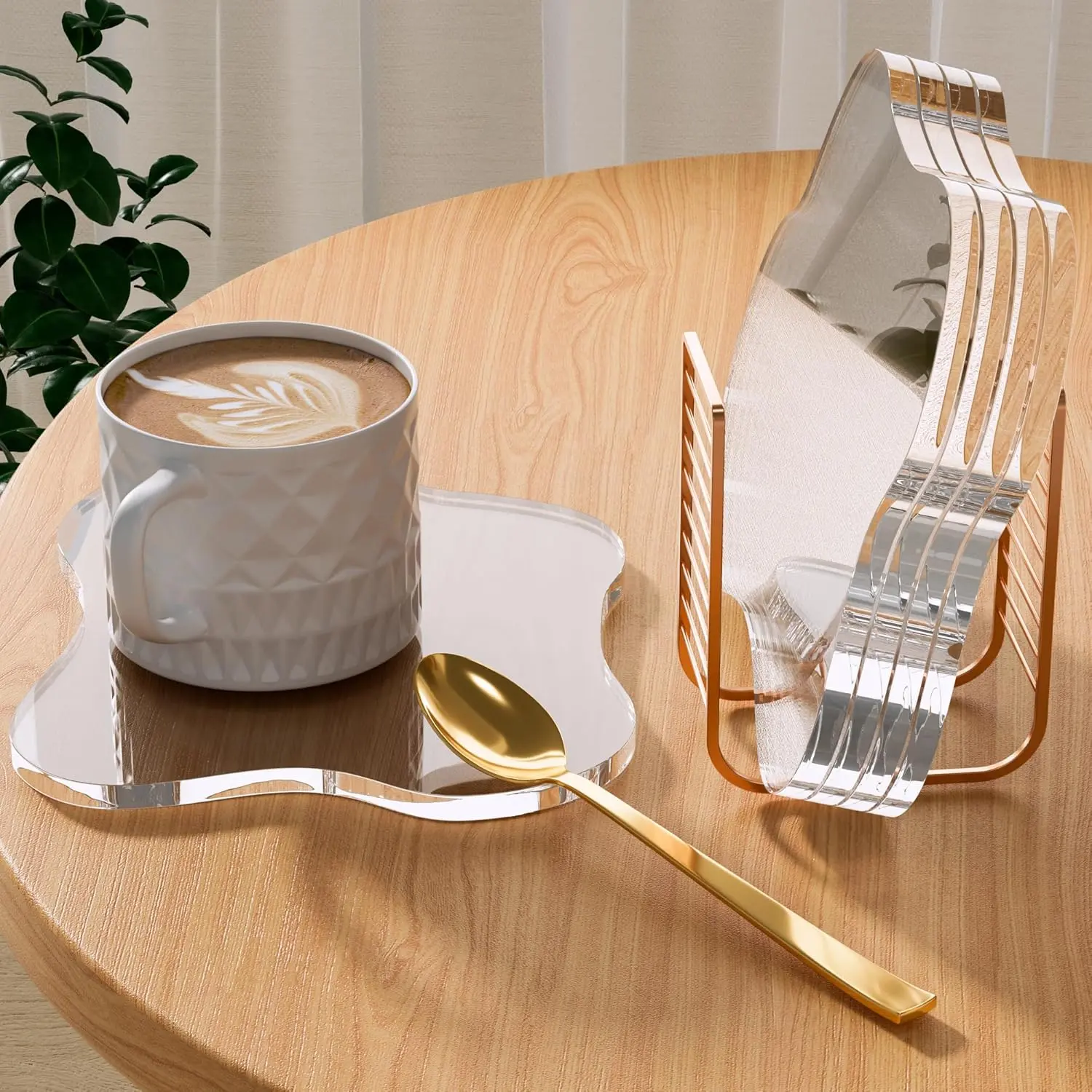Acrylic 5-Piece Clear Cloud-Shaped Drink Coaster Set for Desk and Tabletop Protection, Coffee Cup Coasters for Room Decor and Accessories Display