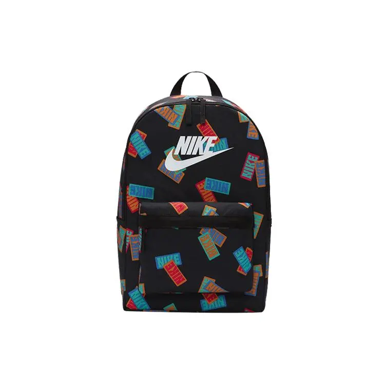 Nike Printed Logo Large-Capacity Student Fabric Backpack for Men and Women, Classic Style in Black
