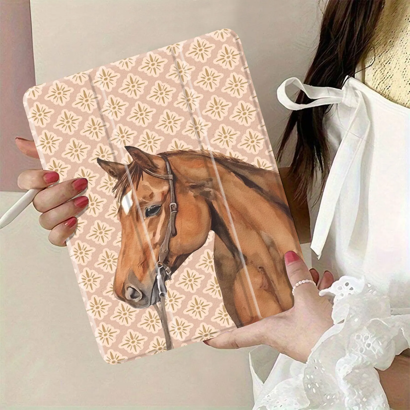 Elegant Horse Design iPad Series Tablet Cover, TPU Material Tablet Accessory with Automatic Sleep/Wake Function, Stylish Gift for Horse Lovers for Any Occasion, Accessories