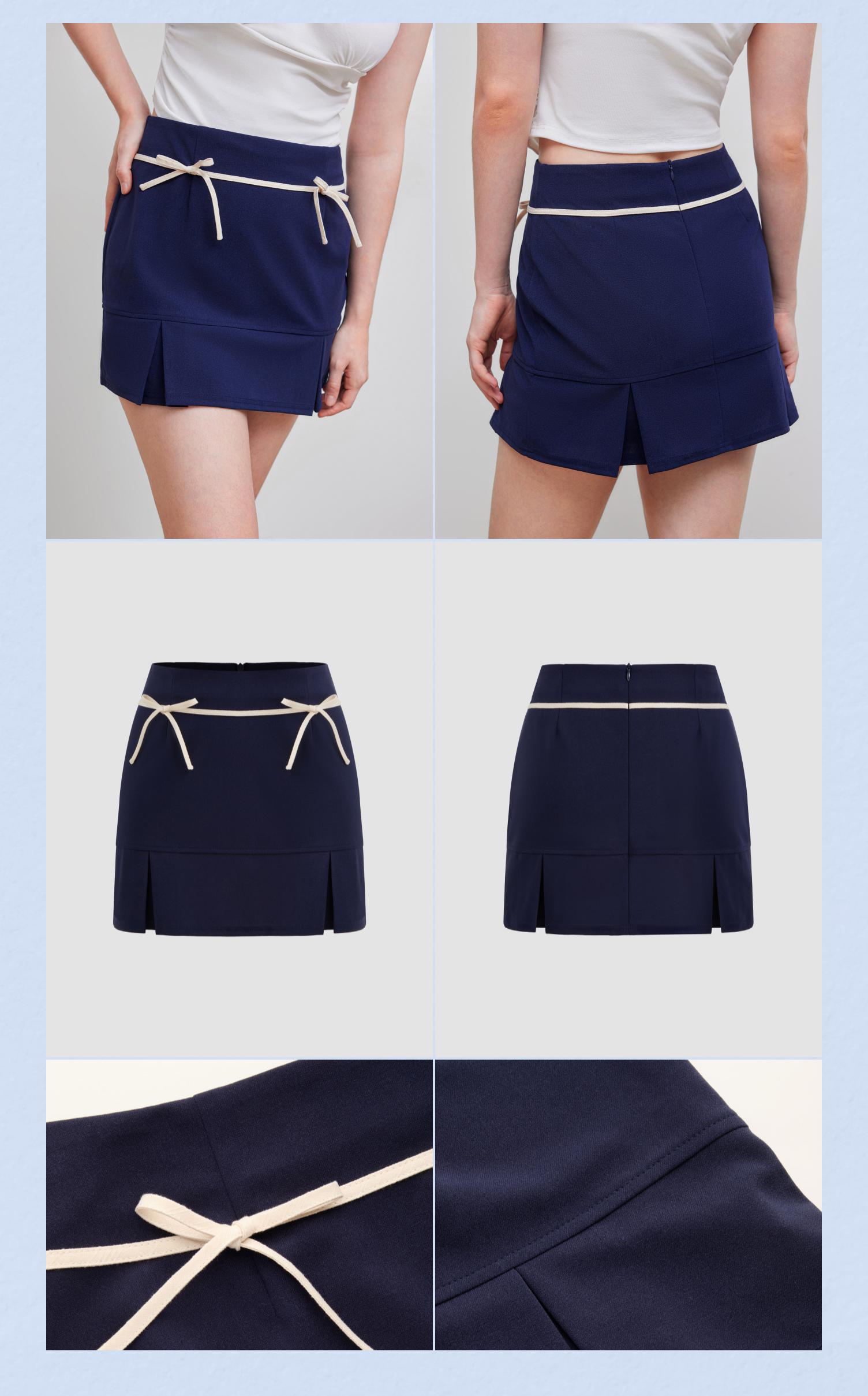 Cider [size 2-10] Low Rise Solid Bowknot Zipper Mini Skirt