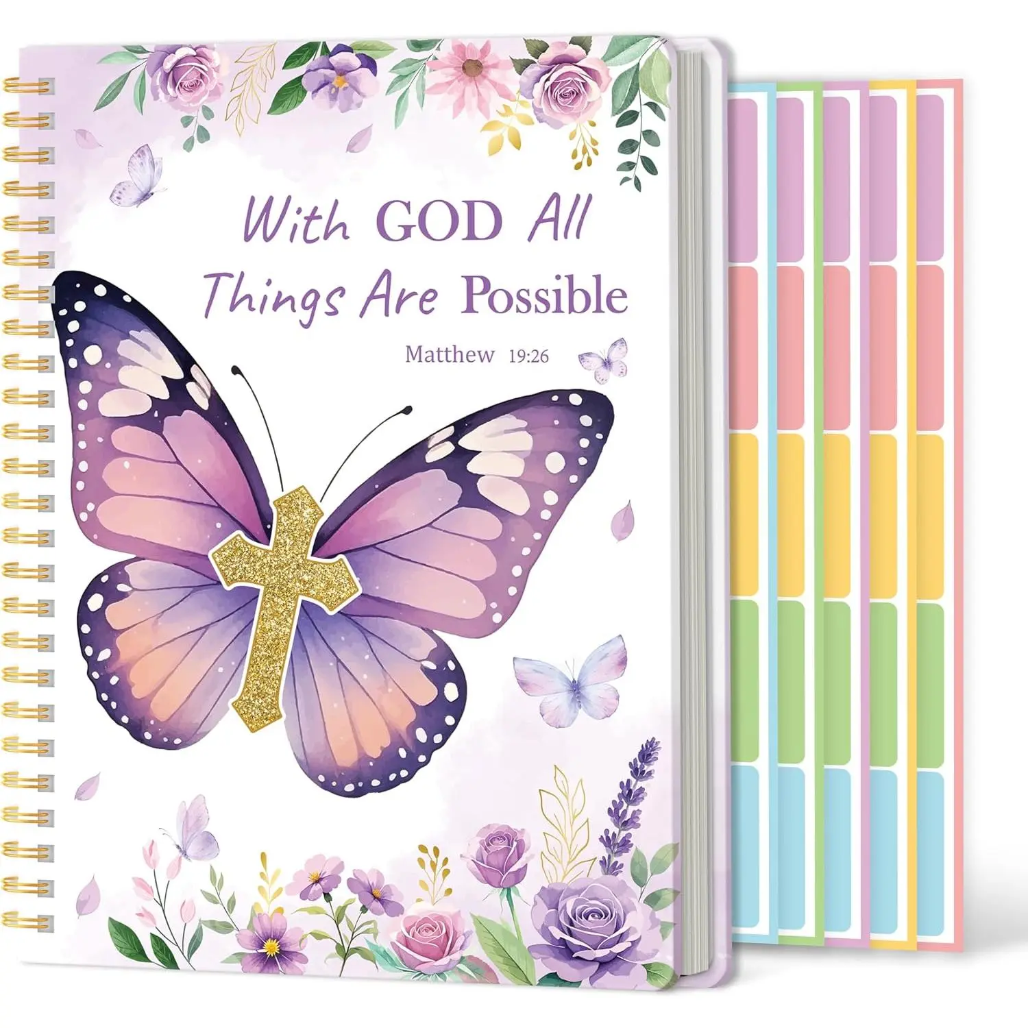 A5 Religious Theme Hardcover Spiral Notebook with Tabs, Ruled Pages, Christian Verse Labels & Index - Office Supplies for Christian Users, Christmas Sunday School