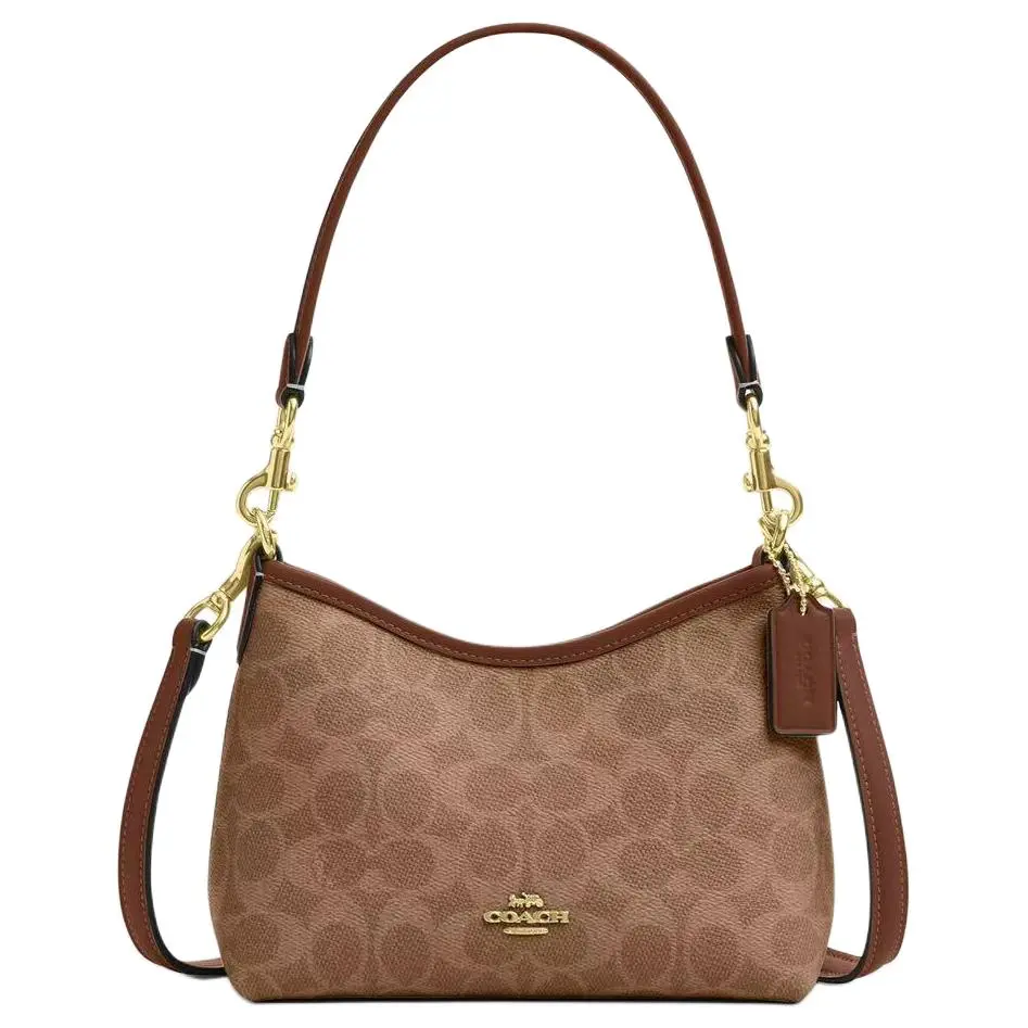 COACH Laurel 19 Gold-Logo Metallic Leather Crossbody Bag for Women, Small Shoulder Bag in Brown