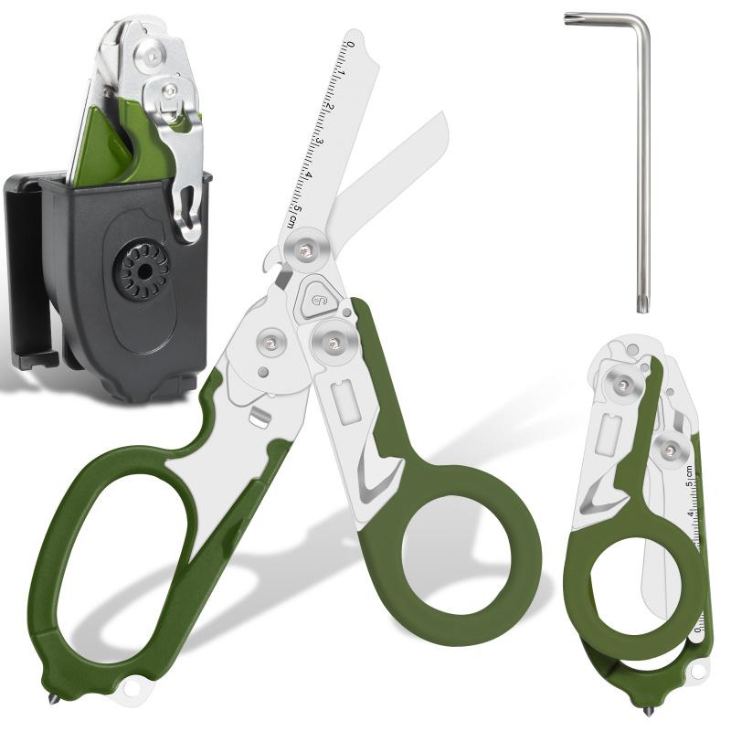 8in1 Outdoor Tactical Scissors, Upgraded EDC Multifunctional Folding Scissors, Medical Emergency Multipurpose Scissors for Outdoor Camping Hiking Home, Hand Tool, Army Green