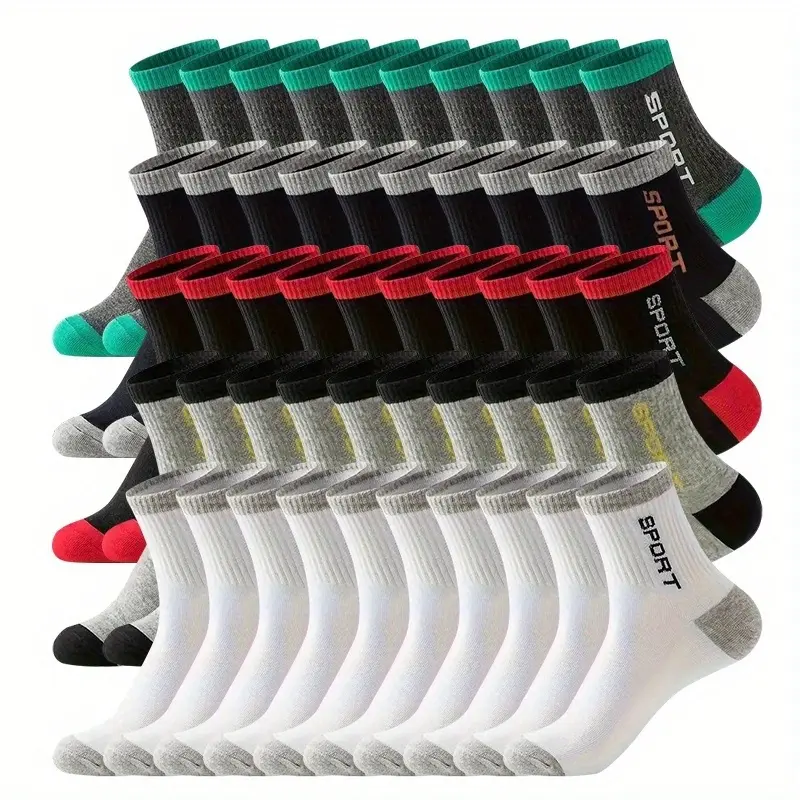 Men's & Women's 50-Pair Polyester Mid-Length Sporty Socks, Breathable, Sweat-Absorbent, Machine-Washable for Sports Activities, Socks For Women