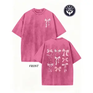 Unisex Vintage Black Cotton T-Shirt with Pink Bow Print - Reversible Loose Fit Short Sleeve Top, Round Neck Casual Summer Blouse for Men & Women, Machine Washable for all-Season Wear, Parties, Beach, Easter, Diwali - Youthful & Mature Styles
