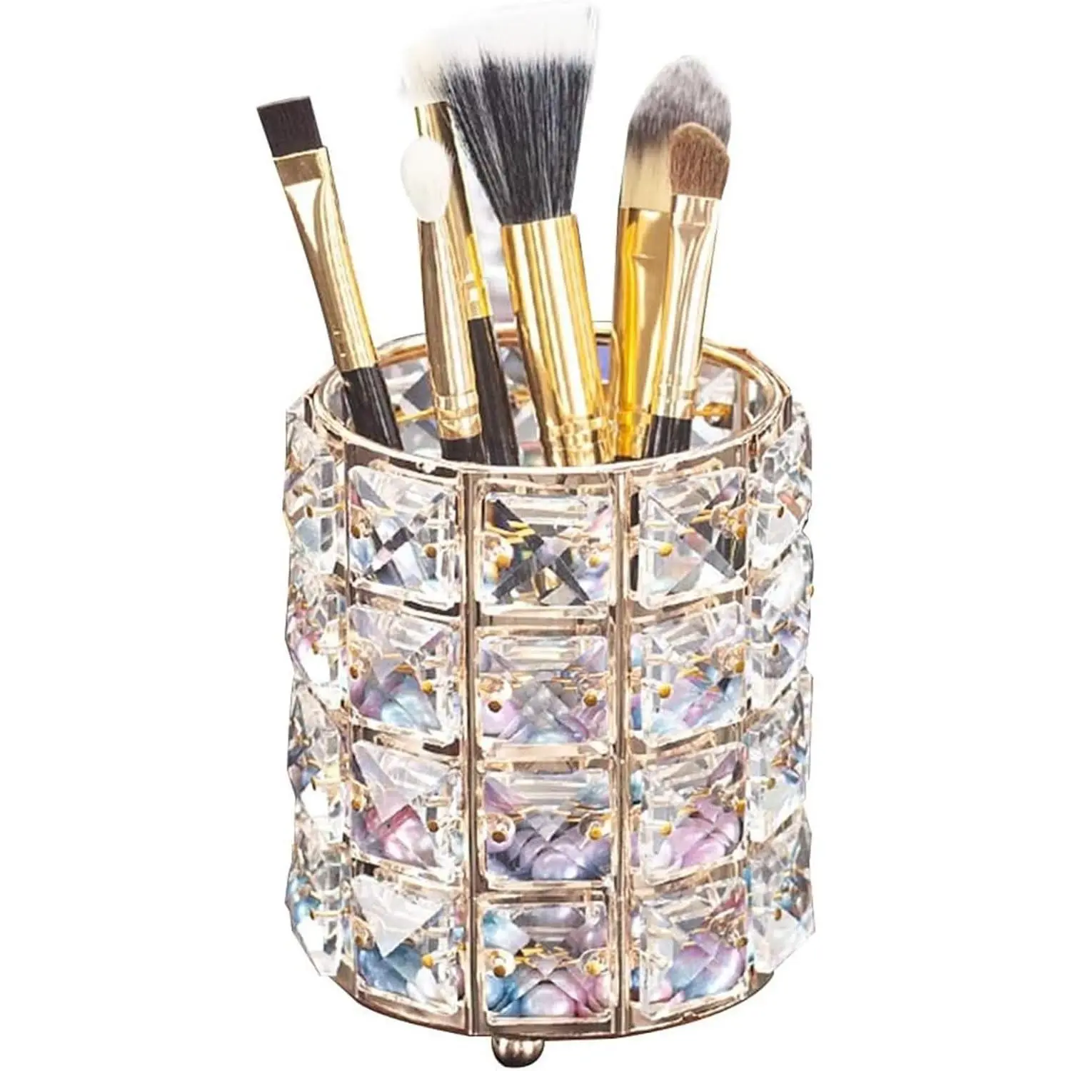 Crystal Makeup Brush Holder Organizer with Bling Vanity Decor, Personalized Storage Box for Brushes, Combs & Pens - Gold (1 Pack)Gift