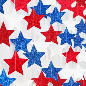 2026 New Arrival Fourth-4th of July Memorial-Day Party-Decorations - 62ft Patriotic Red-Blue White Twinkle Little Star Hanging Streamers-Garland Banner,Independence Graduation Baby Shower Birthday Decor Hugtmr