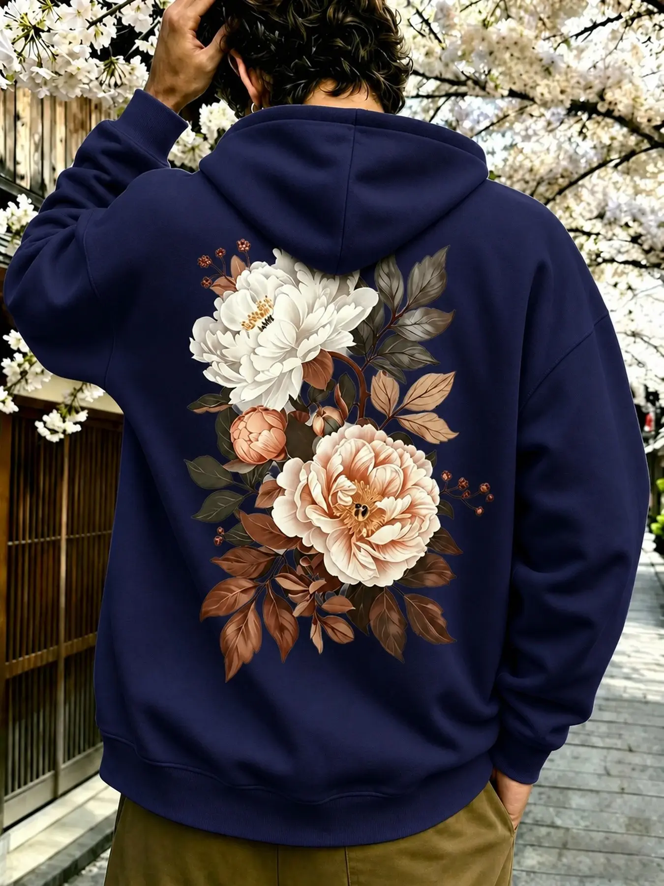 Unisex Vintage Floral Graphic Pullover Hoodie, Oversized Peony Flower Back Print Sweatshirt, Casual Streetwear in Multiple Colors for Fall Winter#UnisexHoodie #FloralHoodie #PeonyGraphic #FlowerPrint #BackPrintHoodie#GraphicHoodie #OversizedHoodie