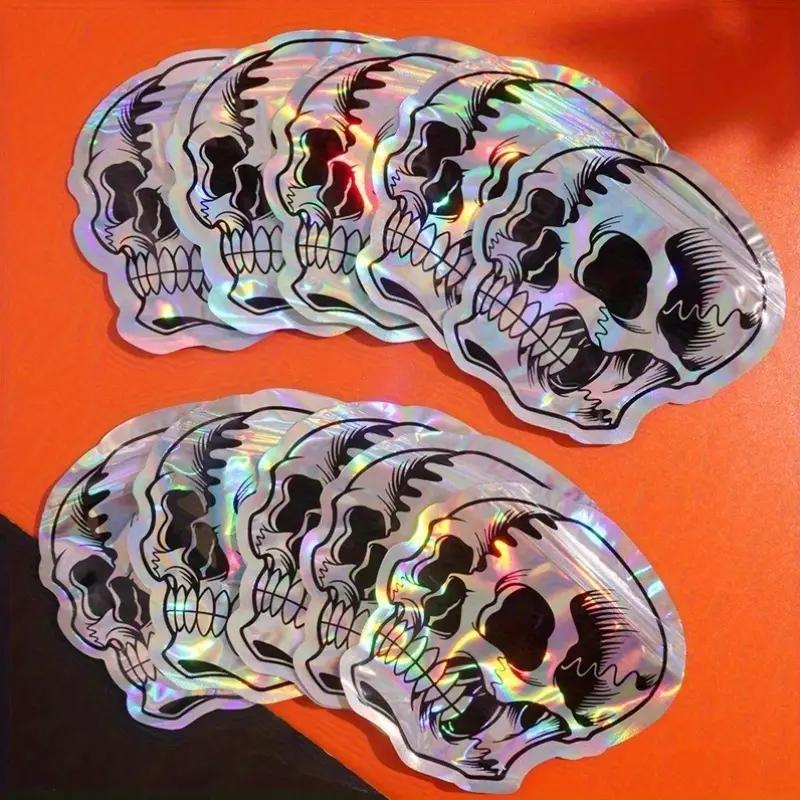 Halloween Gift Bags Set of 10, Self-Sealing Skull Candy Bags, Unique Shiny Laser Design, Perfect for Halloween Parties, Party Favors & Gifts