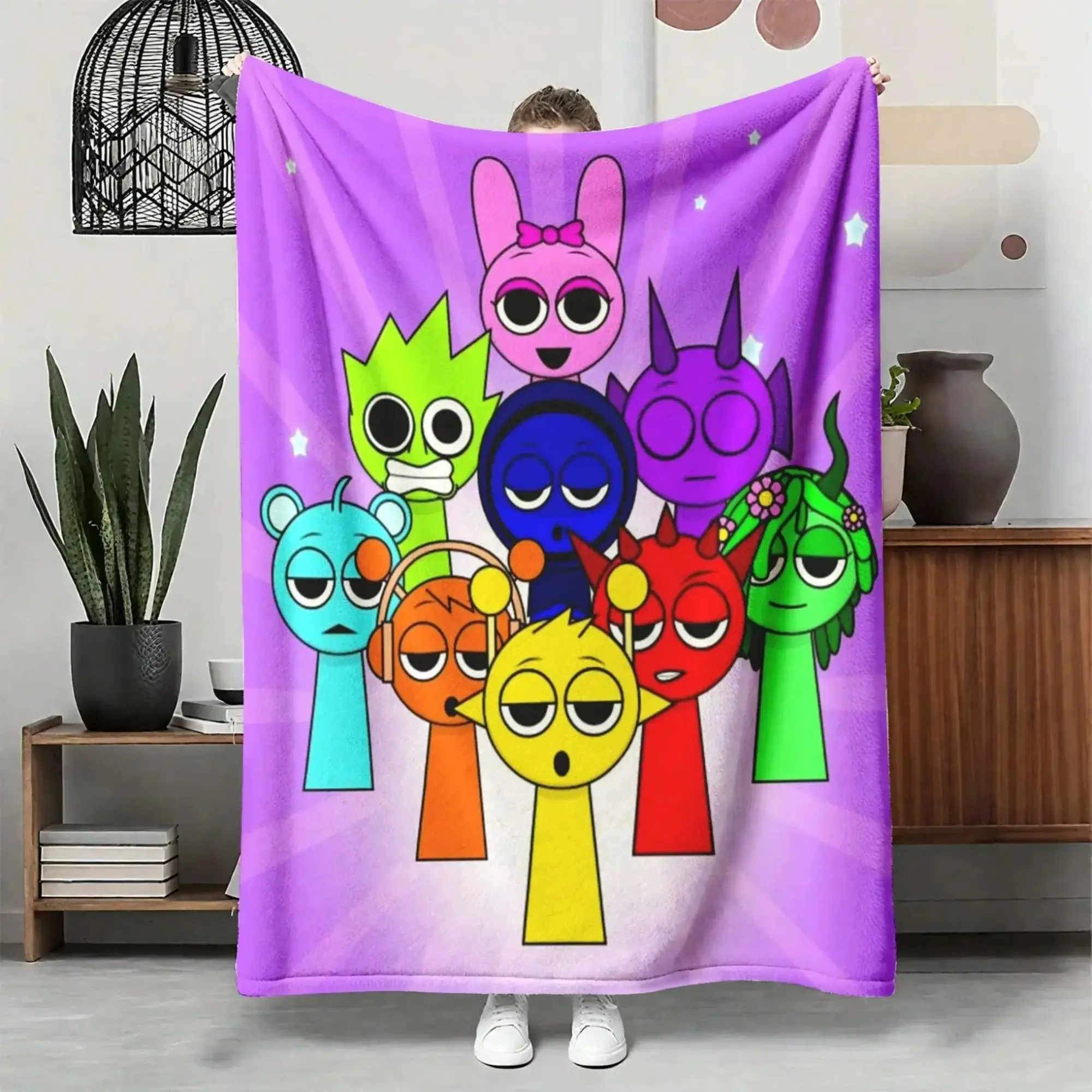 Cyber Sprunki Throw Blanket, Ultra Soft Cozy Fleece, Gaming Bedroom Decor, Lightweight Warm Flannel Blanket, Holiday & Birthday Gift for Fans