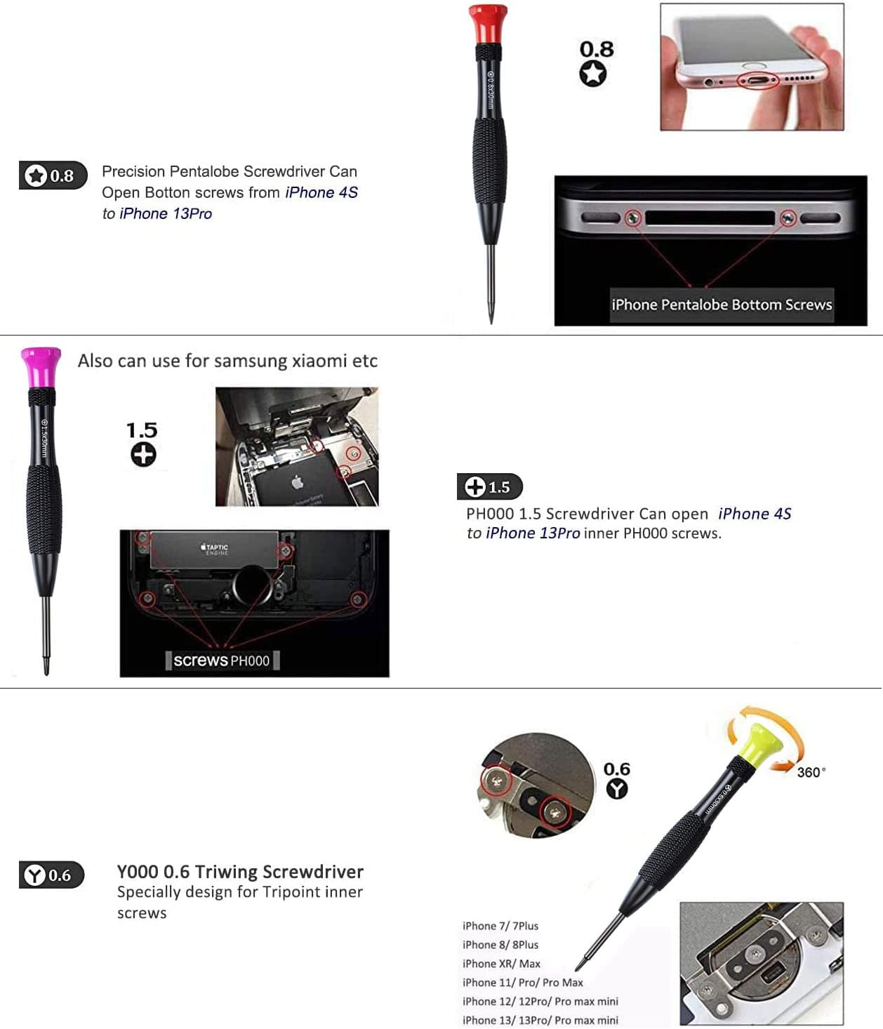 21- Set Opening  Tool  Set Multiple Functions Repair Tool Kit with Phillips Pentalobe Flat Triangle  Suitable for Repairing iPhones iPad Laptop