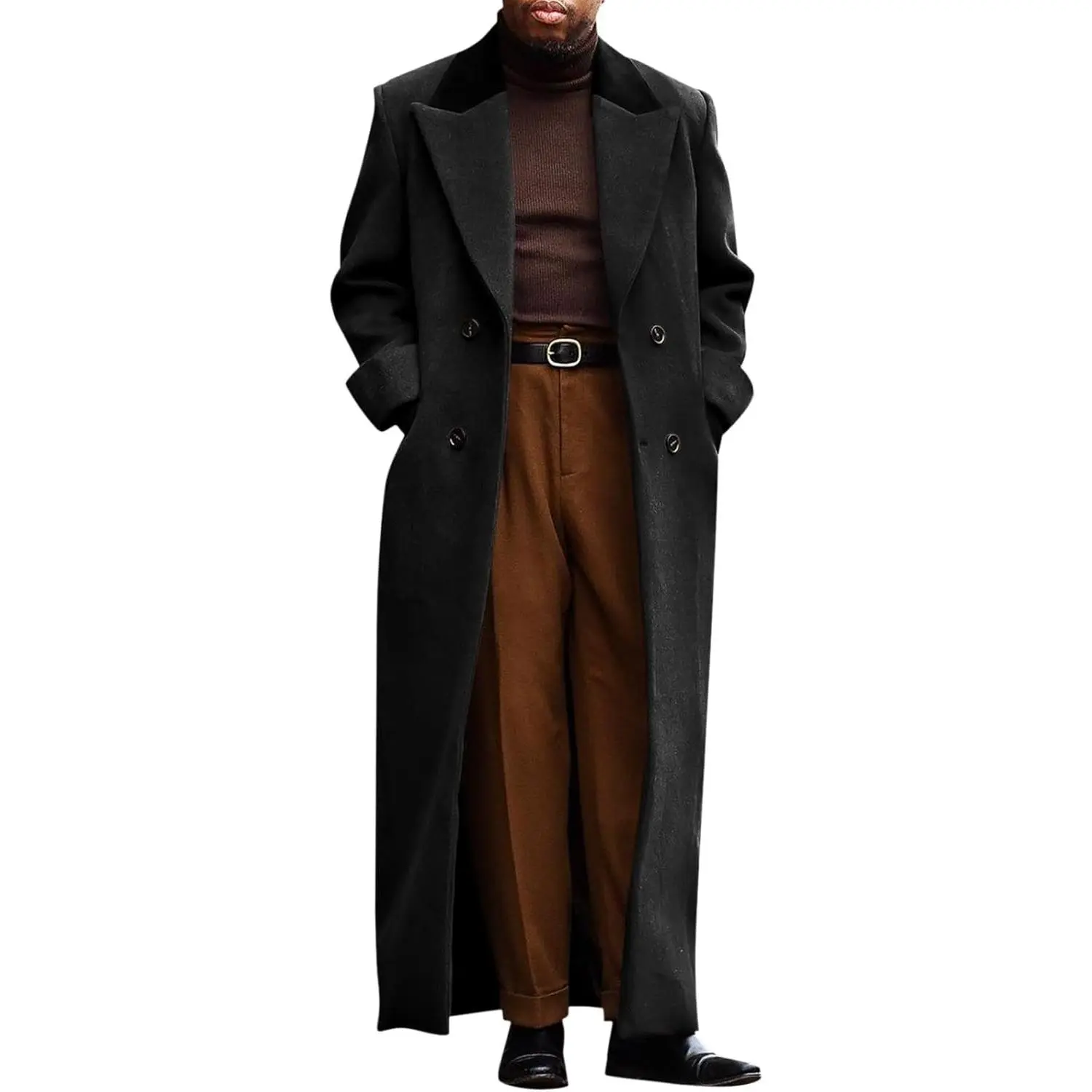 Mens Full Length Long Trench Coat Double Breasted Classic Overcoat | Notched Lapel, Long Jacket, Winter Overcoat, winter outerwear