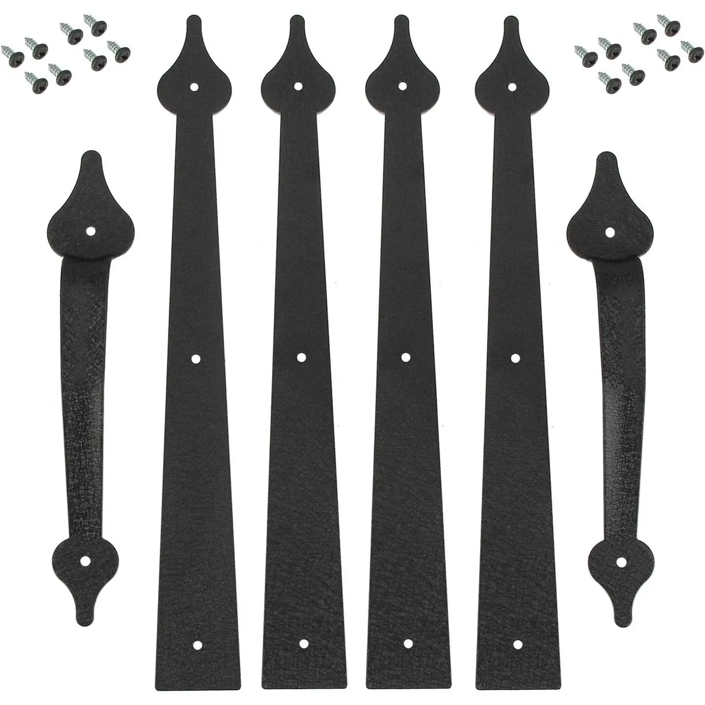 Decorative Garage Door Hinges & Handles, Faux Garage Door Accents, Metal Hardware Kit, Screw Mounted, Black, Spear Style, 4 Hinges + 2 HandlesGift