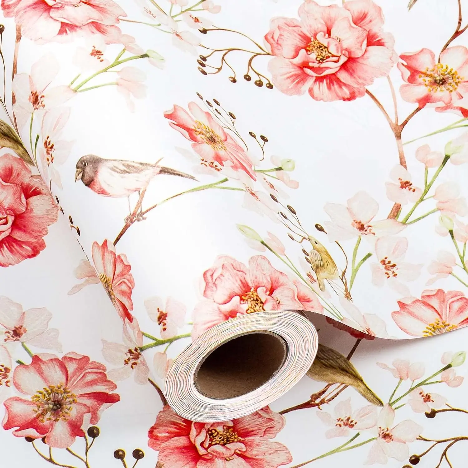 Wrapping Paper Roll - Romantic Watercolor  Flower and Birds Design  Wrap Paper for Wedding, Bridal Shower, Mother’s Day, Valentine's Day, Birthday, Anniversay (17 Inch X 33Feet)