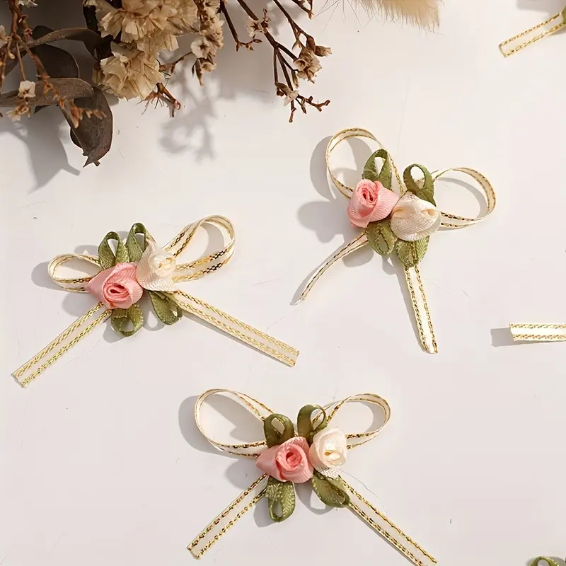 50 elegant rose bows, decorated with flowers, mixed colors are suitable for DIY crafts and gift packaging-high quality polyester fiber, which is very suitable for weddings, festivals, birthdays, home decoration and bouquet accessories.
