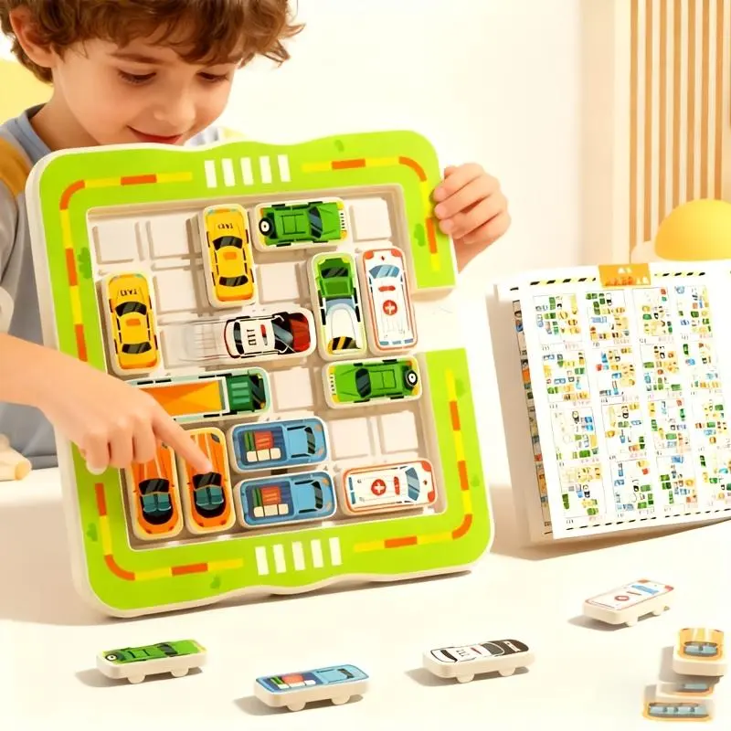 18/26pcs Car Parking Puzzle Sliding Game - A Chinese Klatowski Intelligence Puzzle Suitable for Children Over 3 Years Old, Including 16 Cars + One Sticker + One Base Plate - + 24 Cars + One Sticker + One Base Plate. A Logical Thinking Training Toy
