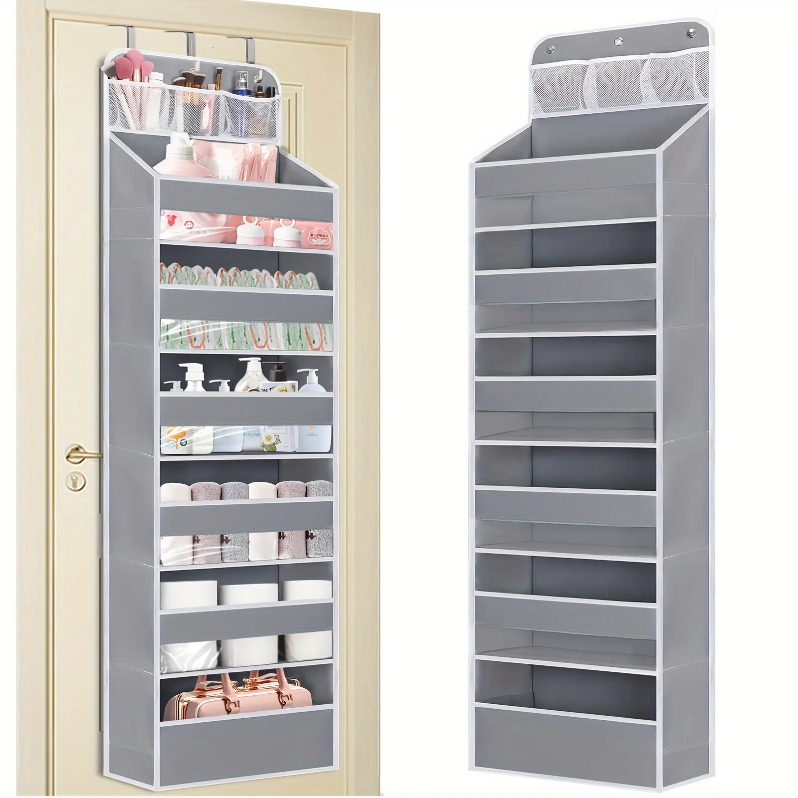 No Tilt Over Door Hanging Organizer, Over The Door Closet Storage Organizer with 6 Large Capacity Pockets, Multipurpose Storage Caddy for Diapers, Shoes, Newborn Essentials, Ideal for Nursery, Bedroom and Bathroom