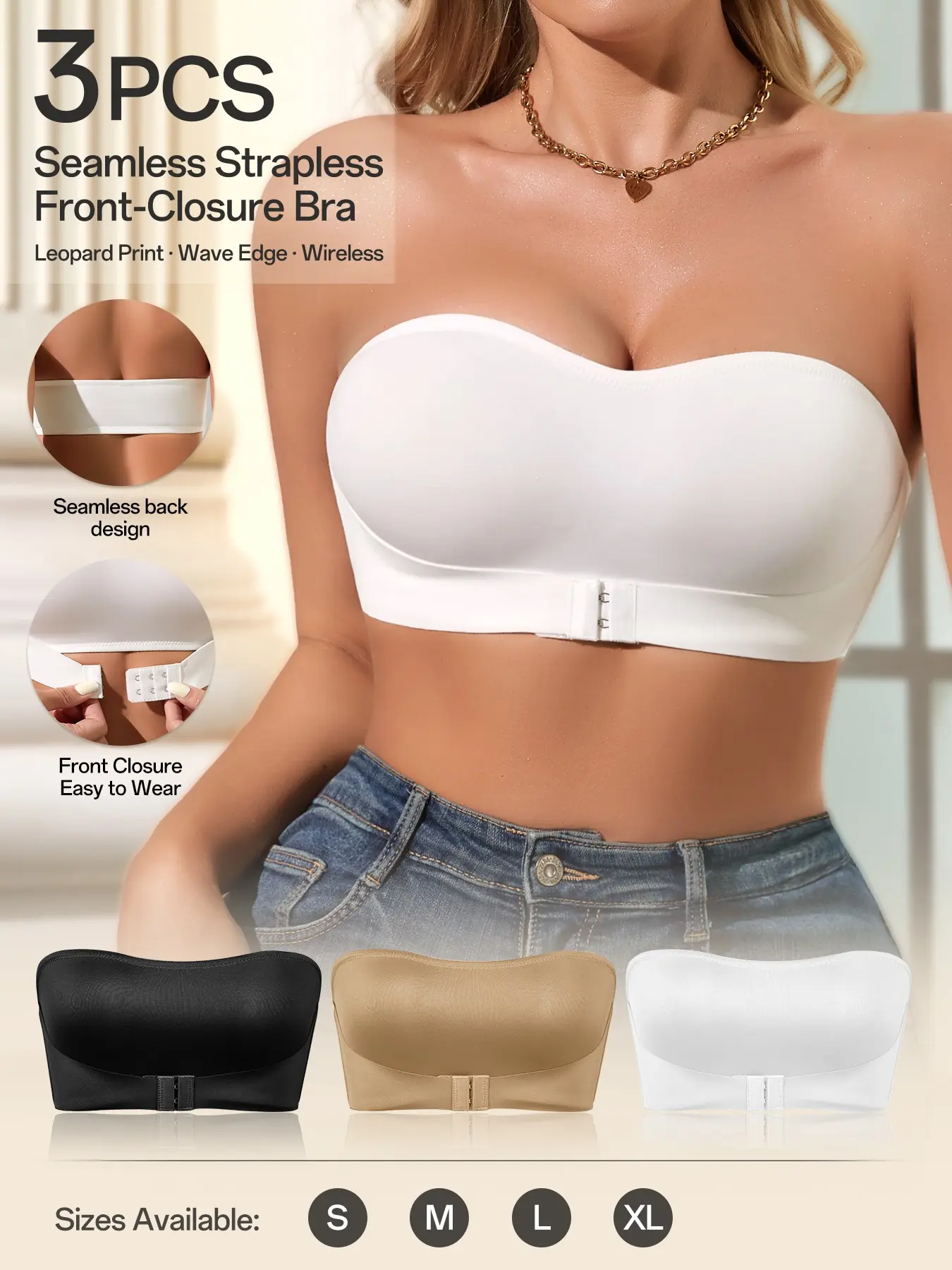 Solid Wireless Bandeau Bra, Front Buckle Strapless Seamless Bra, Women's Lingerie & Underwear, Casual Comfy Lingerie for All Seasons