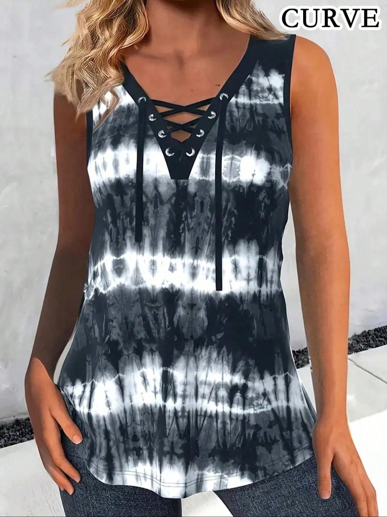 【Plus Size】 All Over Print Tank Top Top Casual Comfy Cami for Summer, Women's Plus Clothing for Daily Wear, Womenswear