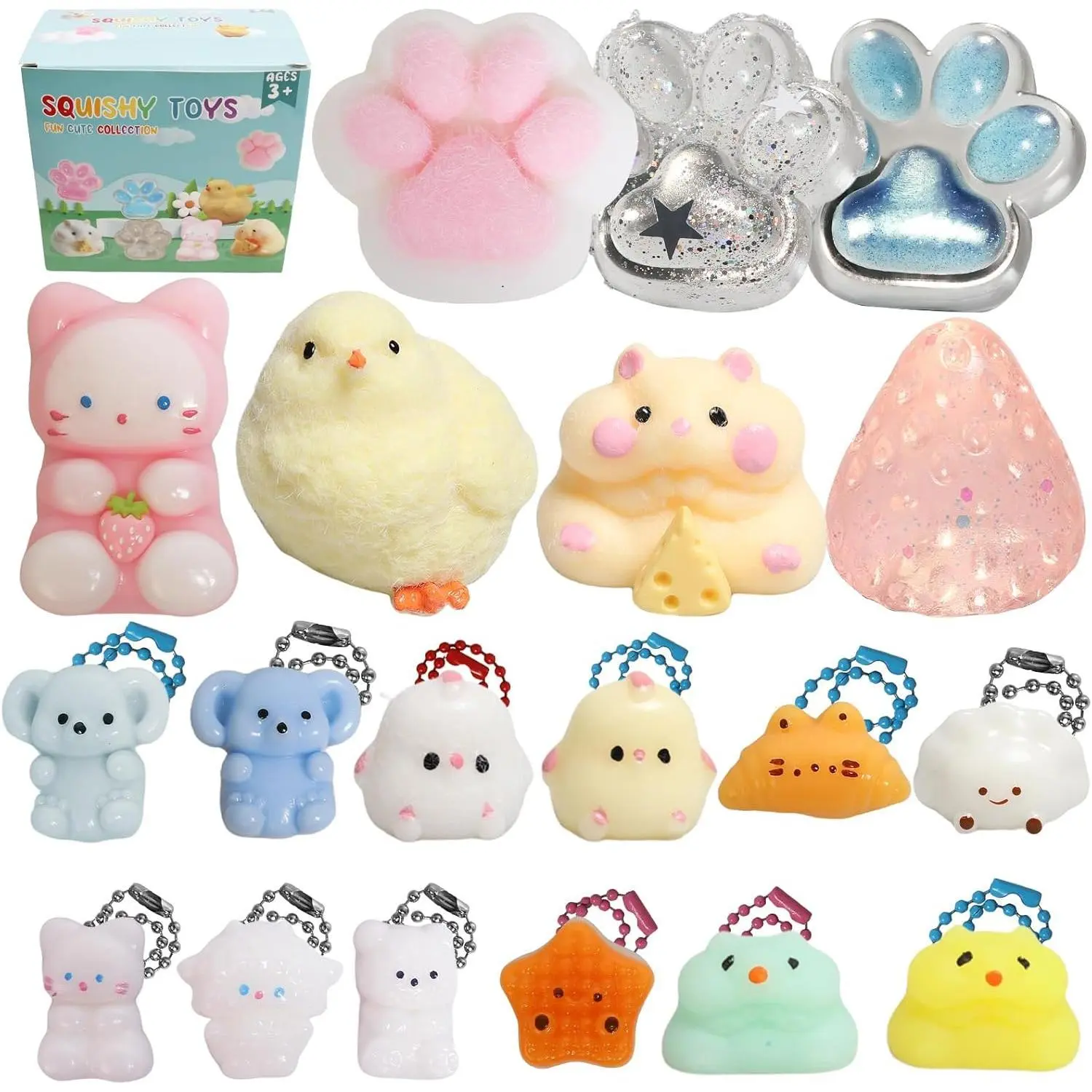 19pcs Taba Squishy Pack,Fidget Toys Kit,Include Squishies Party Favors for Kids 4-8 8-12 Treasure Box Toys for Classroom Birthday Xmas Gifts for Girls Boys Goodie Bag Stocking Stuffers for Teens