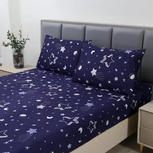 3pcs Twin Bed Sheet,Galaxy Microfiber Fitted Sheets with 1 Fitted Sheet and 2 Pillowcases,14 Inches Deep (Purple and White,Twin)