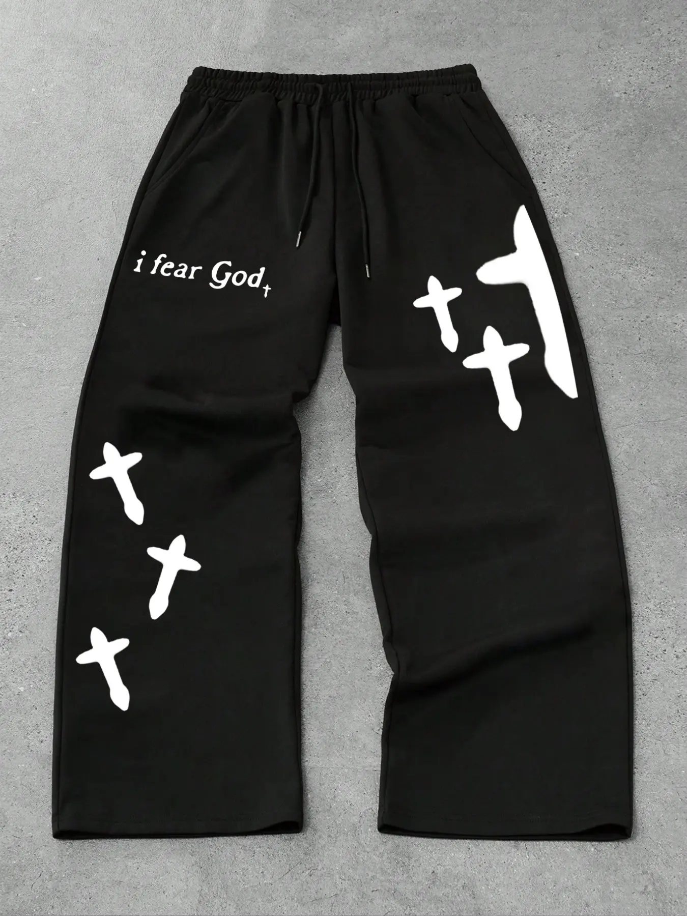 Trendy Street Style Drawstring Sweatpants, Cross Print, Casual Fashion, Comfortable Fit, All Occasion Wear, Home & Outdoor