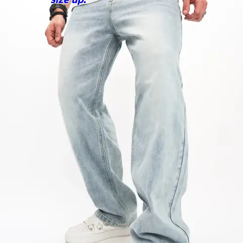 Men's Relaxed-Fit Loose Button-Fly Straight-Leg Stretch Light-Wash Baggy Jeans, Casual Streetwear Comfy Plain Denim Pants with Pockets for Daily Wear, Fashionable Men's Bottoms for All Seasons