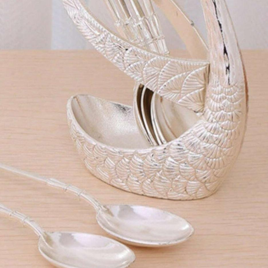 Coffee Spoons Set, Including 6 Stainless Steel Spoons and 1 Swan Base, Creative Swan Design Coffee Stirring Spoons for Dessert and Tea, Kitchen Cutlery and Tableware Utensils Supplies