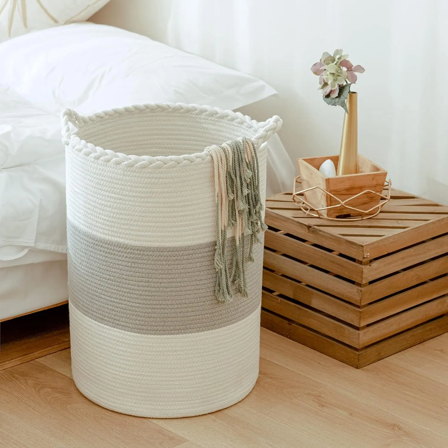 72L Woven Laundry Basket,Tall Wicker Laundry Basket for Blankets,Clothes,Pillows,Toys,Shoes Large  Laundry Hamper for Bedroom,Living Room,Bathroom