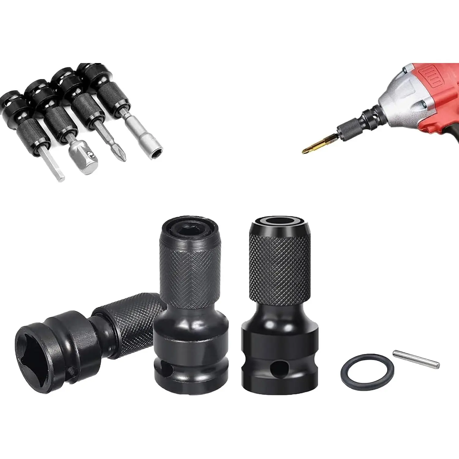 3 Pack 1/2 inch Square Drive to 1/4 inch Hex Female Socket Wrench Adapter | Converter Drill Chuck Adapter for  Air and Electric Wrench