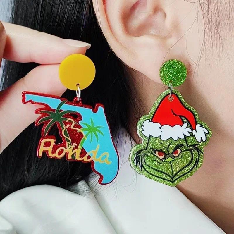 2026 Christmas Earrings Classic Cartoon Series Metal Acrylic Drop Earring for Woman Girl New Year Christmas Party Gift