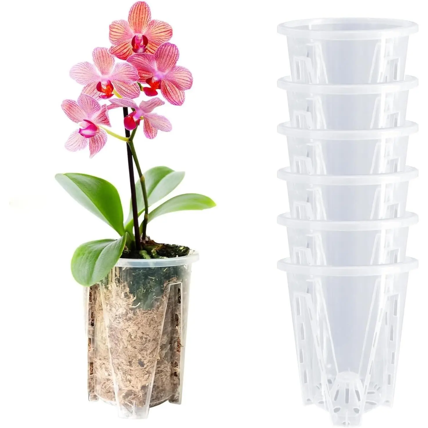 Orchid Pot, 3.9''W × 4.8''H 6 Pack,Orchid Pots with Holes,Sturdy Clear Plastic Ochird Nursery Pot for Repotting, Flower Plant Pot for Orchids Planter,Good Ventilation and Healthy Root Growth