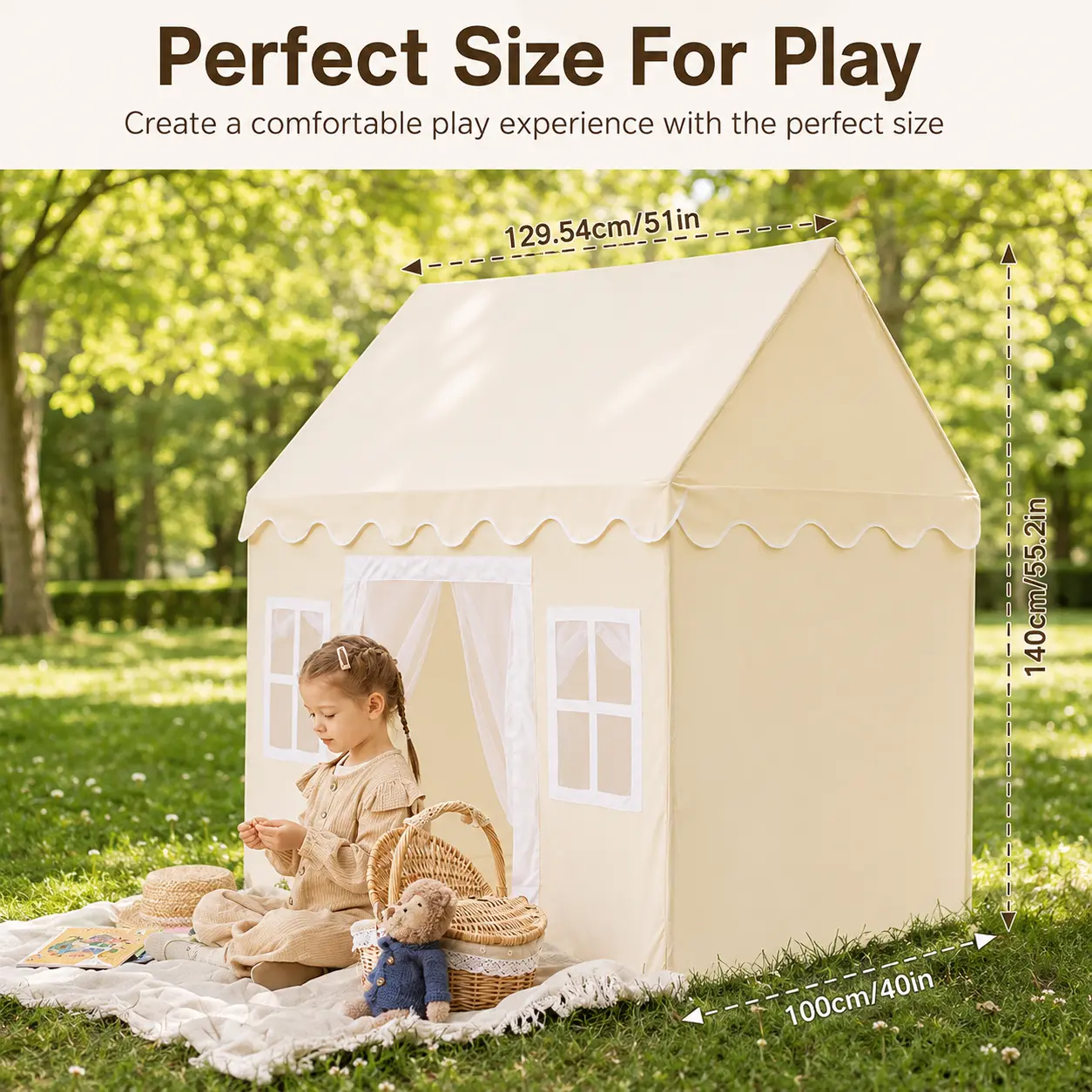 Whimsical Outdoor Tent with Tassel Garland, Star Lights & Bell - Portable Cool Outdoor Stuff Decor Shelter for Backyard Patio Camping, Quick Assembly Cozy Hideaway for Imaginative Play Creativity (Camping & Hiking Tent Accessory), Outdoor Yard Accessories