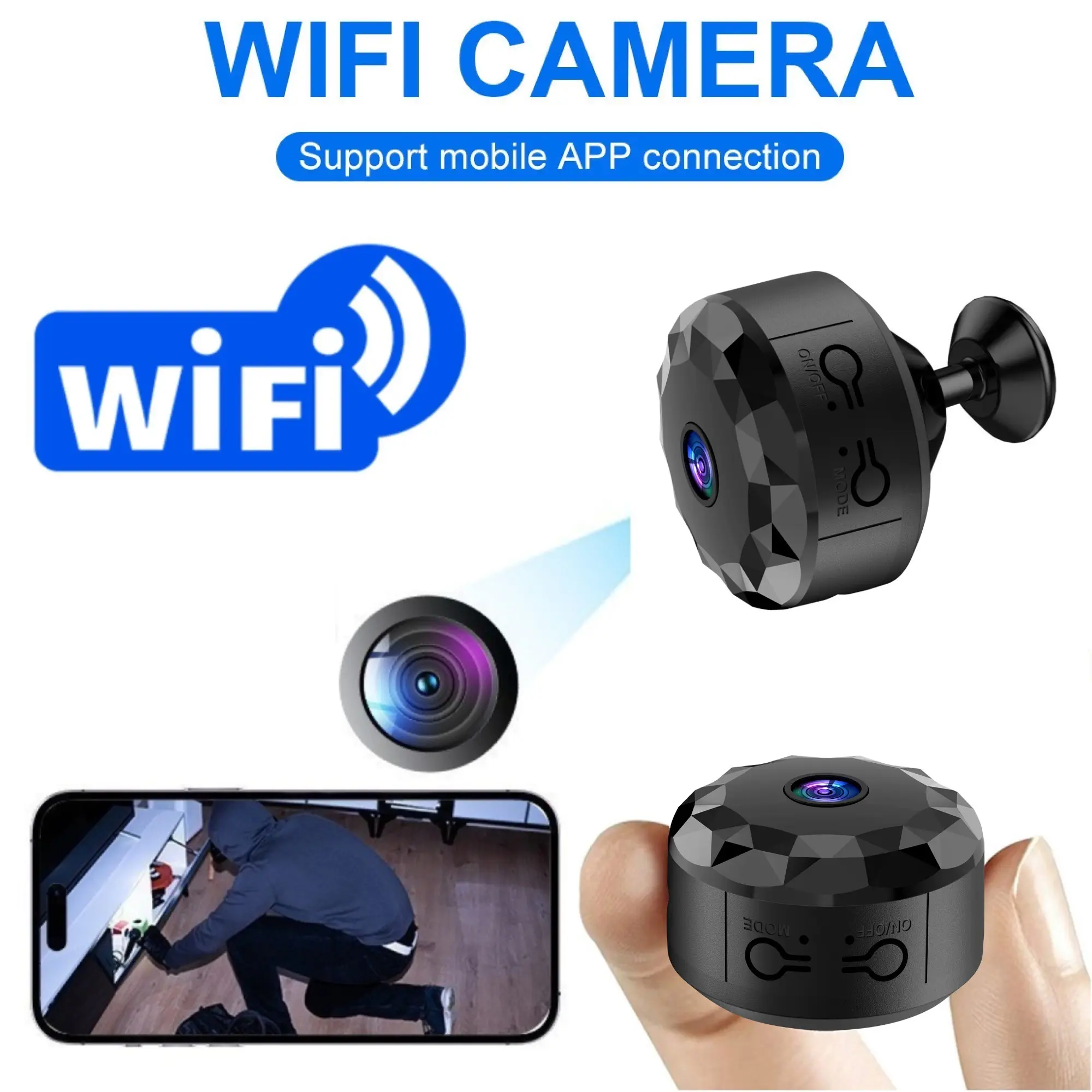 Mini Wireless Magnetic Security Camera, Real-Time Audio Video Recording, HD Indoor Surveillance, Smart Pet Camera, Flexible Installation, Wireless Wifi Camera