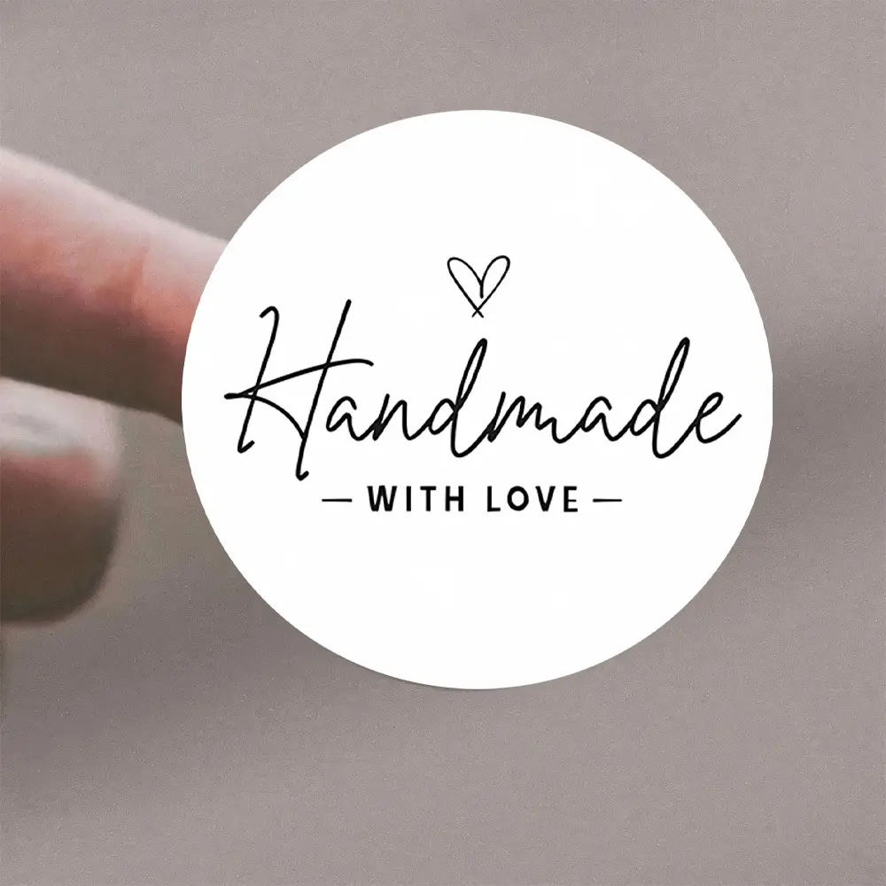 72 Handmade Stickers, Smooth Text and Heart Shape, Minimalist Style, Ideal for Gift Wrapping, Brand Marketing, Business Branding Stickers, Envelopes, Decorative Labels