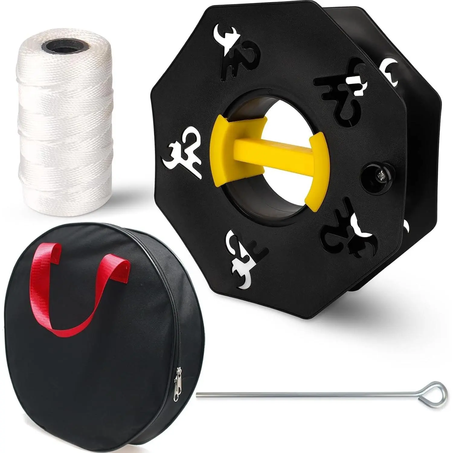 Basketball Court Marking Kit with String Winder, 500' #36 Heavy Duty Nylon String, Storage Reel with Rotating Handle, Suitable for Indoor Outdoor Soccer Track Baseball Field