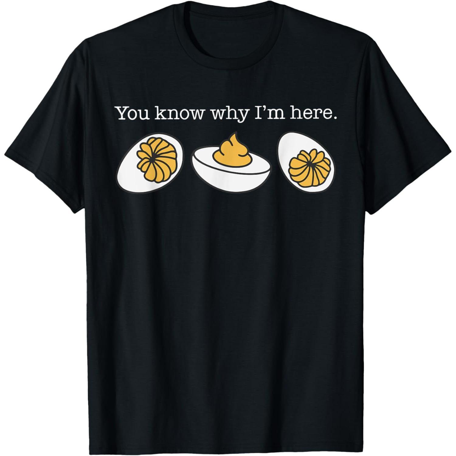 Retro Thanksgiving Dinner You Know Why I'm Here Deviled Egg T-Shirt Casual Fashionable Top Black