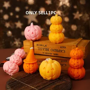 1pc Halloween Jack-O'-Lantern Ghost Face Scented Candle – Creative Home Decor for Haunted House, Spooky Table Centerpiece, Festive Gift for Trick-or-Treat Party, Goth Ambiance Decoration