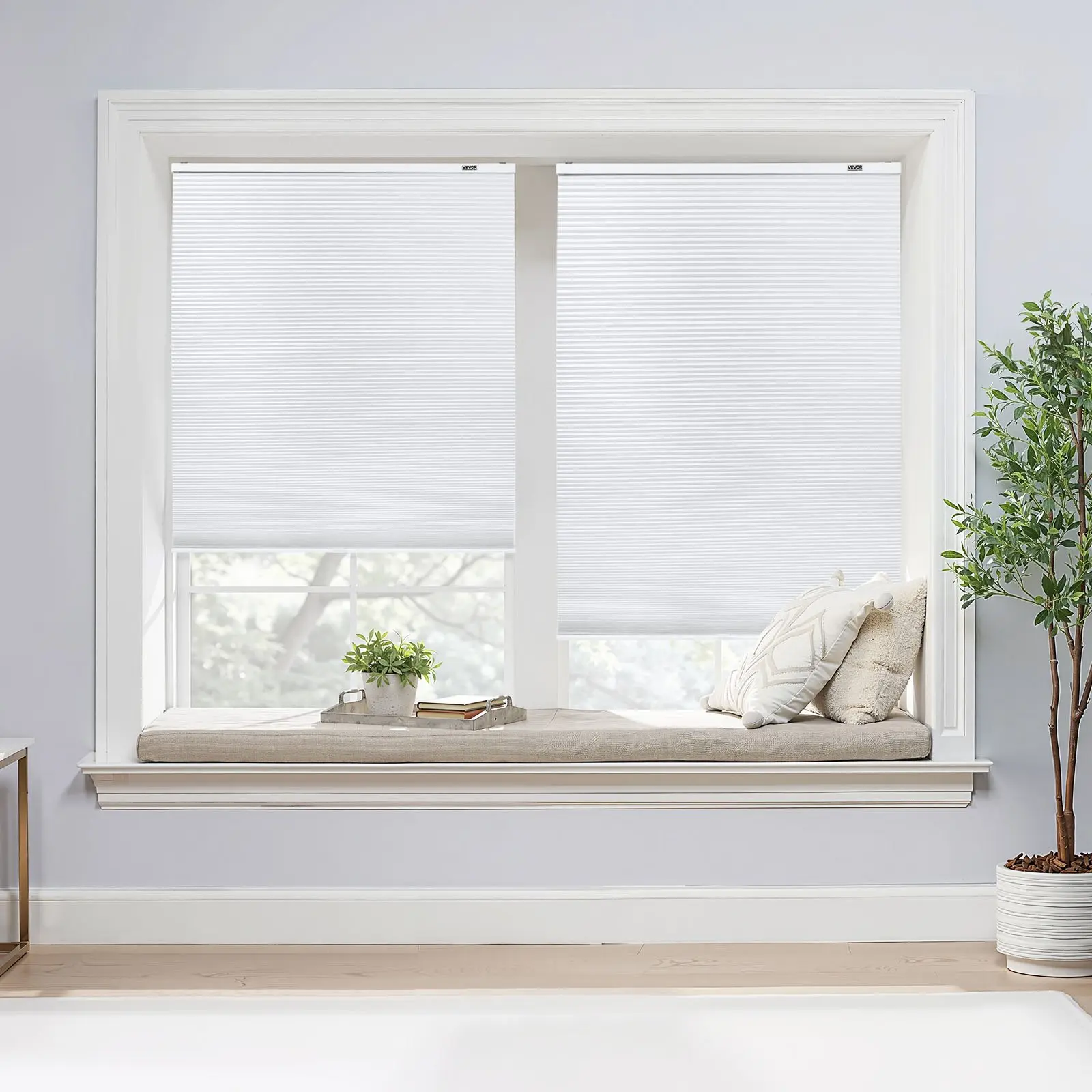 VEVOR Cellular Shades, 1 inch Light Filtering Cordless Cellular Blinds, Blackout Privacy Honeycomb Shades for Home Indoor Windows, Thermal Insulation Noise Reduction, for Living Room, Bedroom, White