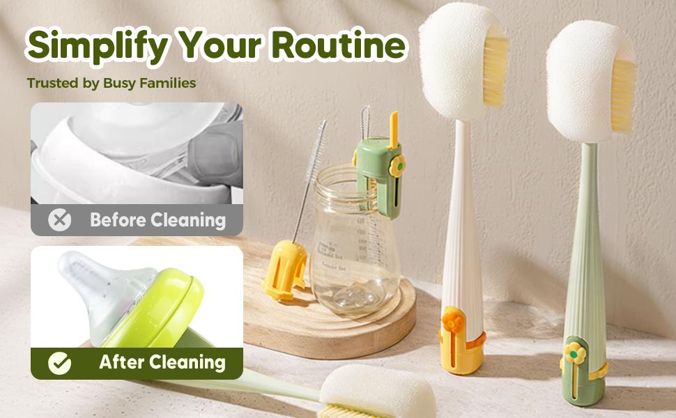 5-in-1 Bottle & Straw Cleaning Brush – Multifunctional Tool for Bottles, Cups Portable Long Handle Bottles Scrubber for Cup Lids, Hard Bristle Sponge Head Bottle Brushes