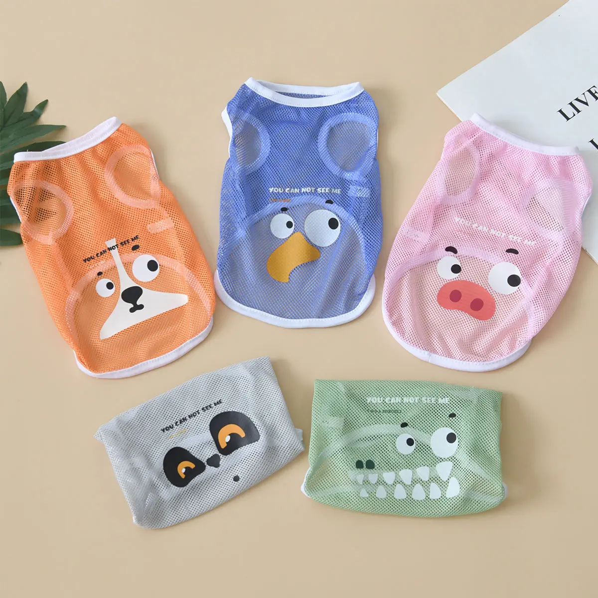Dog Clothes Spring/Summer Cool Mesh Vest for Bichon, Golden Retriever, Corgi, Thin Breathable Cartoon Print Vest XS-6XL