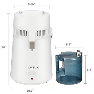 ROVSUN【Upgraded】 1.6 Gallon/6L Water Distiller with Flame-Retardant Material, BPA-Free Container & Stainless Steel Interior, Home Distilled Water Machine Maker Countertop Distilling Water Purifier