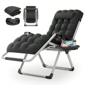 0 Gravity Folding Reclining Lounge  - Detachable Cushion, Side Tray - Indoor, Patio Outdoor Furniture  tanning chair Adjustable Camping Cot with Pillow Foldable Corduroy Massage chaise