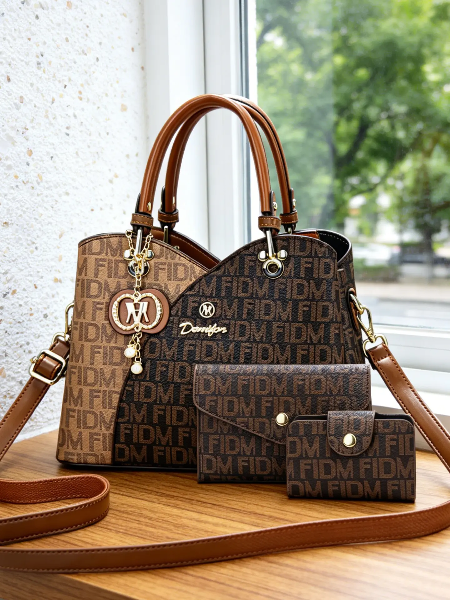 Women's handbag 3-piece set with letter print and color-block design, tote with large capacity, shoulder and crossbody bag for work, dates, and birthdays. Christmas gift for ladies, Thanksgiving gift for wife, Mother's Day gift for mom